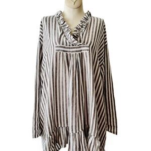 Jewel Toffier Striped Ruffle Oversized Tunic/Blouse